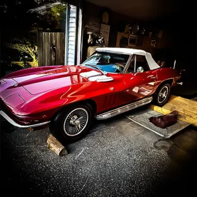 An overall view of the car and convertible top.